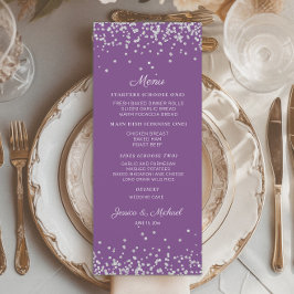 Menú Recepción de Boda con Brillo Plateado Púrpura