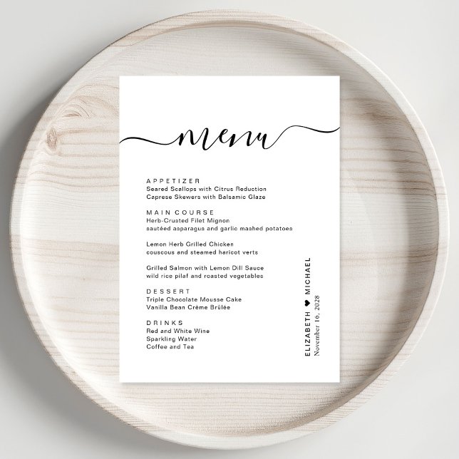 Menú Recepción de boda con guión de moda (Subido por el creador)