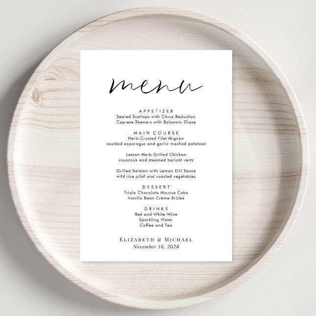 Menú Recepción de boda con guión de moda (Subido por el creador)