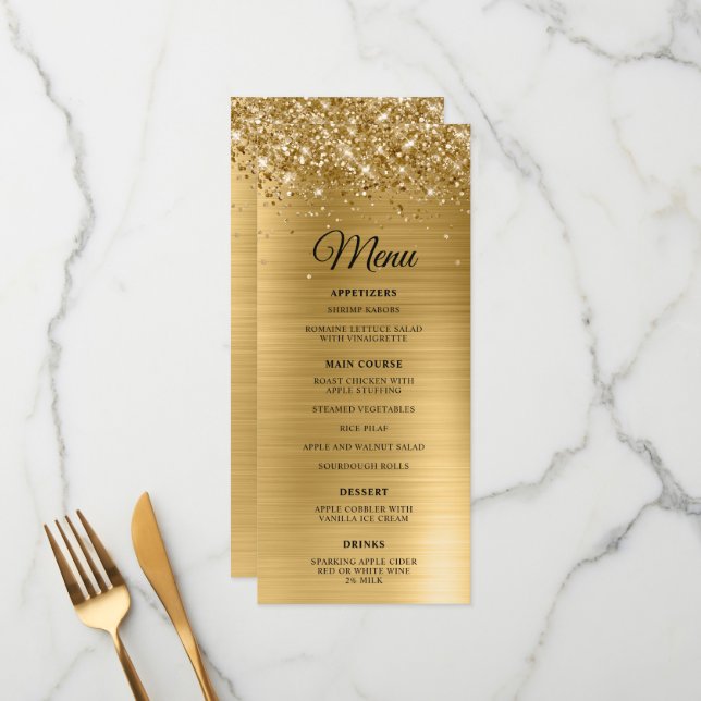 Menú Recepción de Boda con Hojas de Oro Brillantes (Anverso/Reverso In Situ)