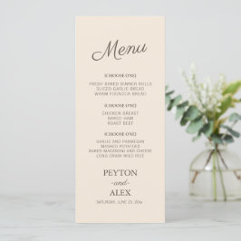 Menú Recepción de Boda con Letra Cursiva Moderna Crema