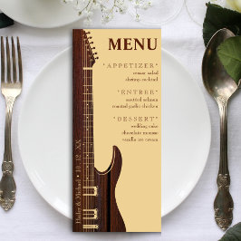 Menú Recepción de Boda de Guitarra Marrón de Madera Roj