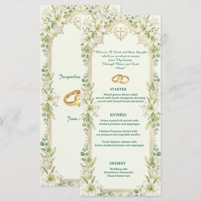 Menú Recepción de Boda de Lirios Blancos (Anverso / Reverso)