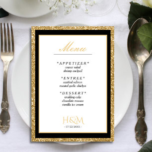 Menú Recepción de Boda de Purpurina Blanco y Oro