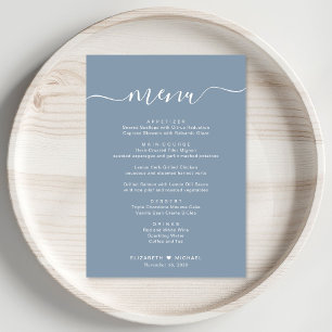 Menú Recepción de Boda Elegante en Azul Polvoriento