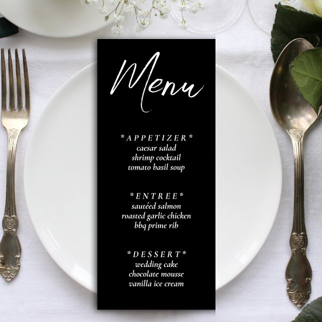 Menú Recepción de boda elegante y negra (Black Simple Elegant Wedding Reception Menu)