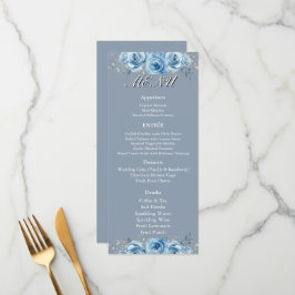Menú Recepción de Boda Floral Acuarela Azul Polvoriento