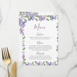 Menú Recepción de Boda Floral Elegante Lila Azul Polvor