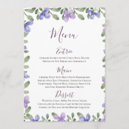 Menú Recepción de Boda Floral Elegante Lila Azul Polvor