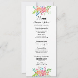 Menú Recepción de Boda Flores Elegantes Tarjetas