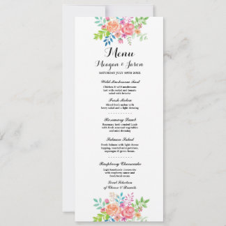 Menú Recepción de Boda Flores Elegantes Tarjetas