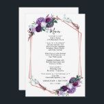 Menú Recepción de Boda Geométrica Morada Floral<br><div class="desc">Planee su gran día hasta el último detalle con nuestro menú boda floral morado. Personalizar esto fácilmente con tus detalles haciendo clic en el botón "Personalizar". El diseño es moderno, con colores de moda como el bonito ramo de flores y el marco geométrico de oro subió. Utilice el botón "Personalizar"...</div>