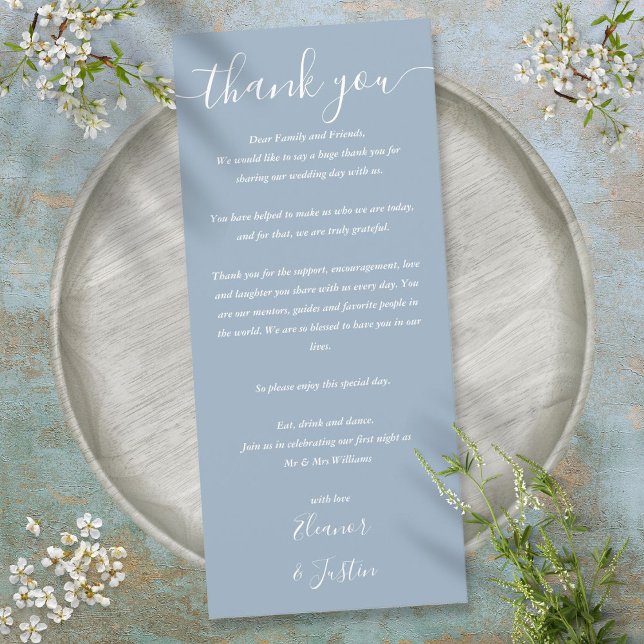 Menú Recepción De Boda Gracias Dusty Blue Place Card (Wedding Reception Thank You Dusty Blue Place Card)