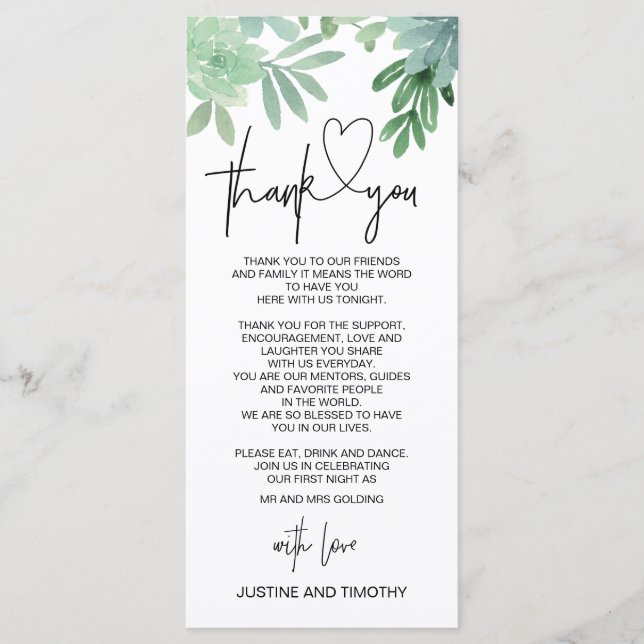 Menú Recepción De Boda Gracias Lugar Entorno Verde (Anverso)