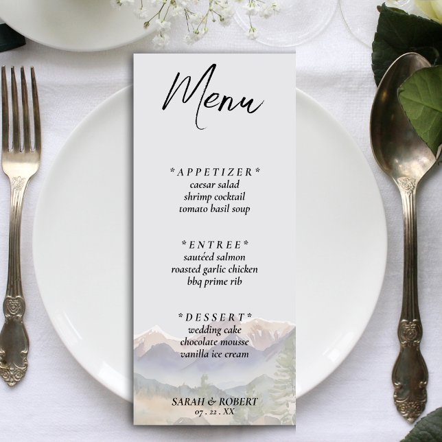 Menú Recepción de Boda Gray Colorado Rocky Mountain (Grey Colorado Rocky Mountain Wedding Reception Menu)