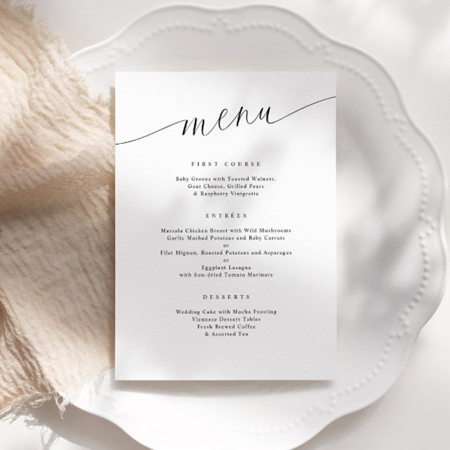 Menú Recepción de Boda Minimalista Moderna Elegante (Elegant Modern Simple Wedding Menu with Thank You on Back)