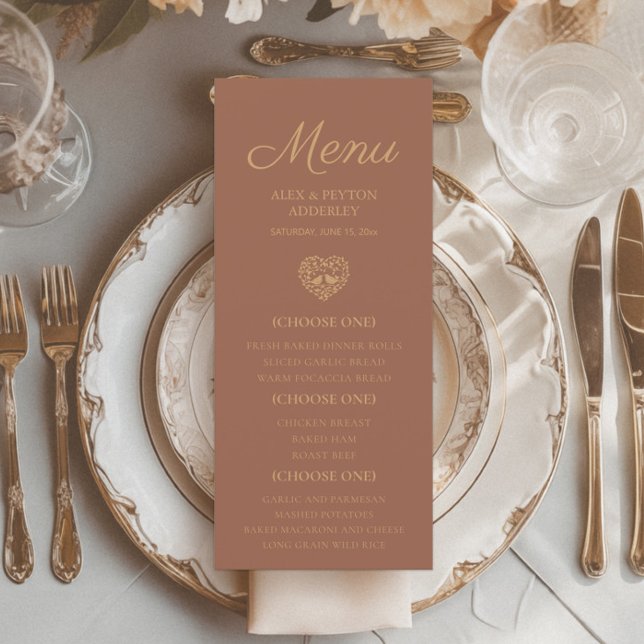 Menú Recepción de Boda Naranja Quemada de Rust con Pája (Terracotta/burnt orange wedding reception menu)