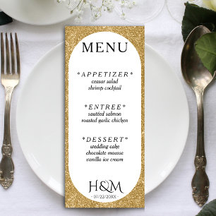 Menú Recepción de Boda Oval Purpurina Blanco y Oro