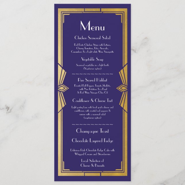 Menú Recepción de Boda Rústica Art Déco de la Mari (Anverso)