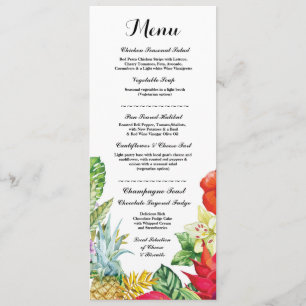 Menú Recepción de Boda Rústica Luau Aloha Tarjetas