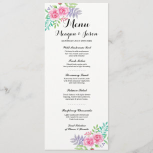 Menú Recepción de Boda Tarjetas Florales Elegantes
