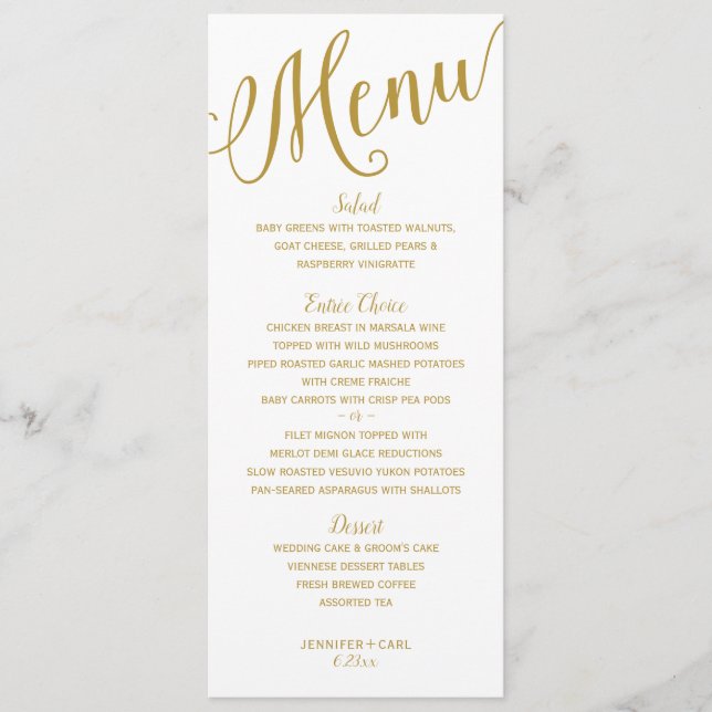Menú Recepción de Boda | Tipografía Moderna (Dorado) (Anverso)