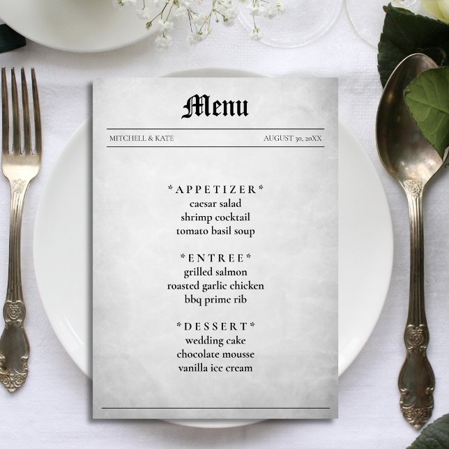 Menú Recepción de bodas de artículo de periódico (Newspaper Article Wedding Reception Menu
)