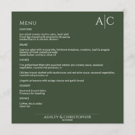 Menú Recepción de bodas en monograma verde oscuro simpl