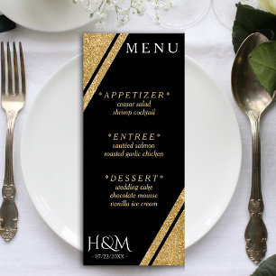 Menú Recepción de casamiento de rayas de Purpurina negr