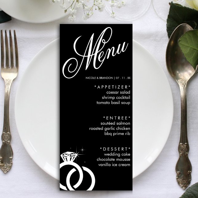 Menú Recepción de la boda del anillo del diamante blanc (Black & White Diamond Ring Wedding Reception Menu)