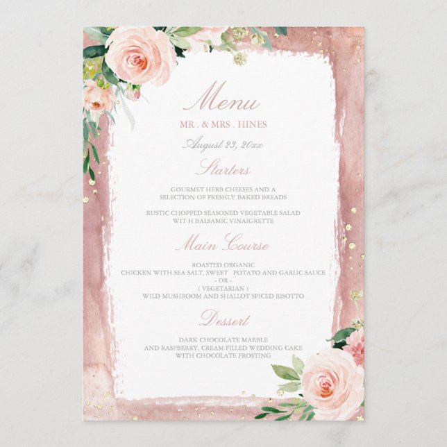 Menú Recepción de la cena de la fiesta de boda encantad (Anverso)
