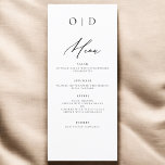 Menú Recepción de matrimonio elegante monograma blanco<br><div class="desc">Presentamos nuestro Minimalista menú Boda moderno en blanco y negro, una adición refinada y elegante a su boda de tablescape que equilibra perfectamente el diseño contemporáneo con la sofisticación atemporal. Elaborados con precisión y con un ojo puesto en la estética minimalista, estos menús están diseñados para realzar su experiencia culinaria...</div>