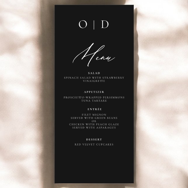 Menú Recepción de matrimonio elegante monograma blanco  (Subido por el creador)
