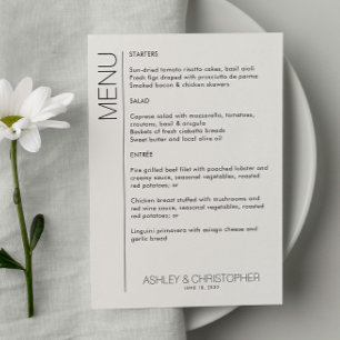 Menú Recepción moderna de boda Minimalista