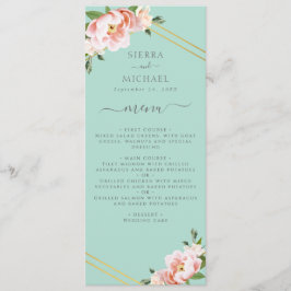 Menú Recepción Rubor Floral Gold Mint Green Wedding