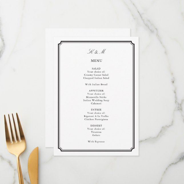 Menú Recepción tradicional de la boda blanca y negra (Anverso/Reverso In Situ)