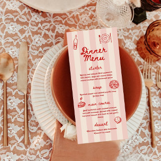 Menú Red and Pink Retro Illustrated | Dinner Wedding