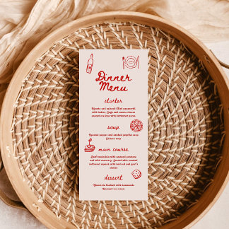 Menú Red and Pink Retro Illustrated | Dinner Wedding