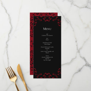 Menú Red & Black Swirl Gothic Boda