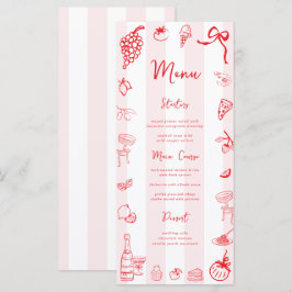 Menú Red Italian Hand Drawn Wedding Bridal Shower