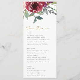 MENÚ RED MARSALA RUBOR ROSA WATERCOLOR FLORAL BODA