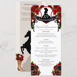 Menú Red Rose Elegant Mariachi Charro Quinceanera