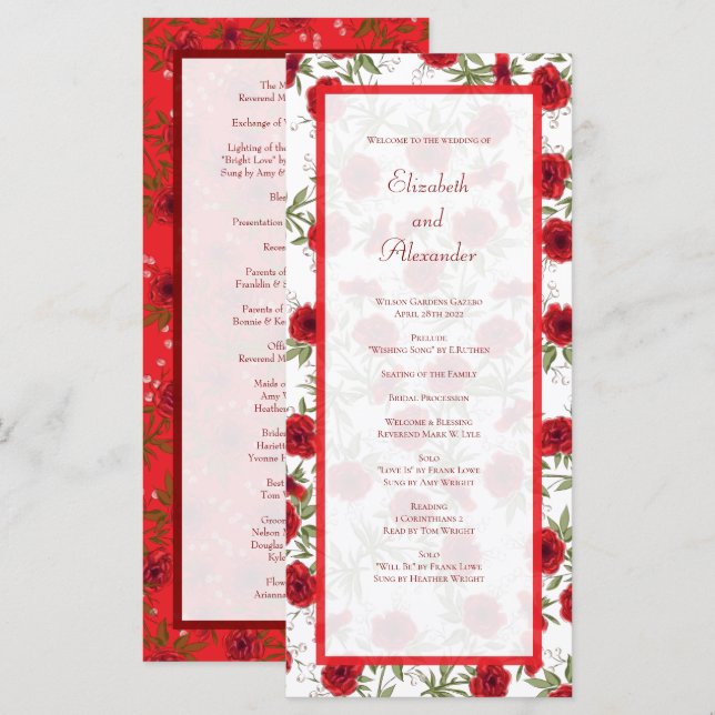 Menú Red Rose Romantic Wedding Programs (Anverso / Reverso)
