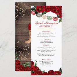 Menú Red Roses Rustic Western Charra Fiesta