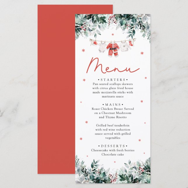 Menú Red Santa Baby Navidades Baby Clothes Baby Shower (Anverso / Reverso)