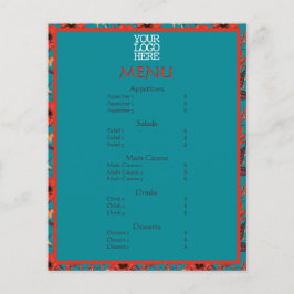 Menú Red Verde azulada Floral Cafetería