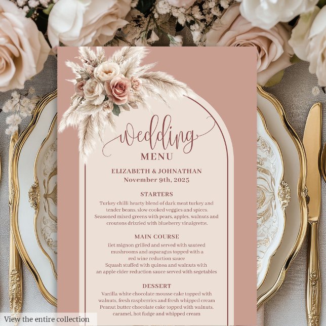 Menú Refined Arch Pastel Pink Pampas Floral Wedding  (Refined Arch Pastel Pink Pampas Floral Wedding Menu)