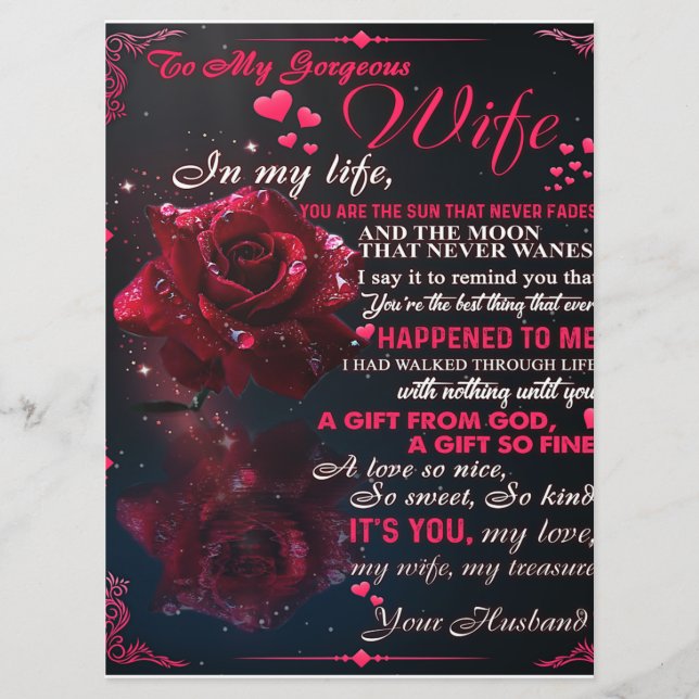 Menú Regalo Carta a Mi Esposa, Regalo de Bodas de Amor  (Anverso)