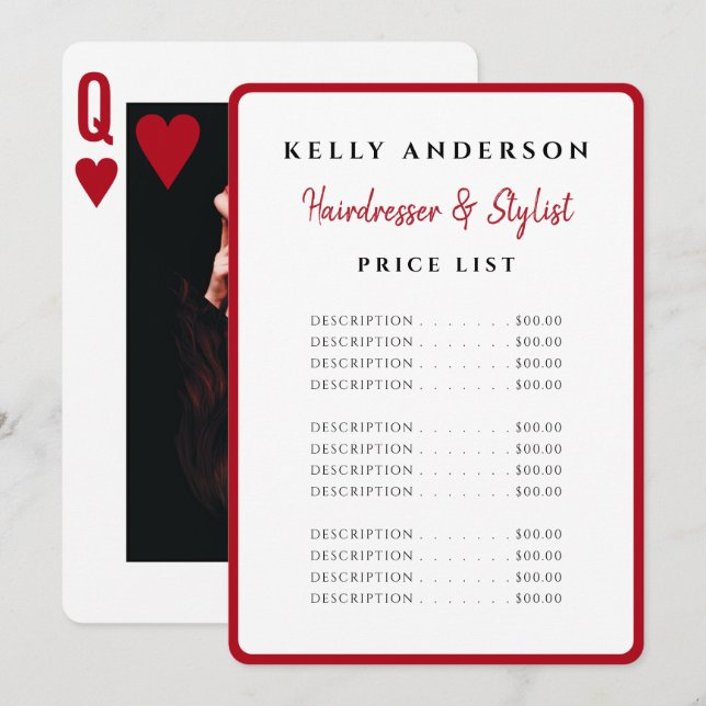 Menú Reina de Corazones Rojo Servicios de Foto Peluquer (Anverso / Reverso)