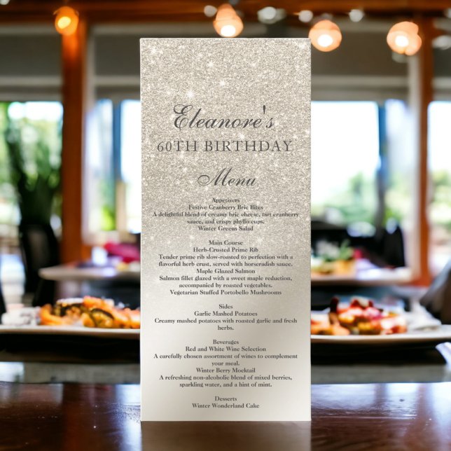 menú Relieve metalizado de marfil perla purpurina  (pearl ivory glitter ombre metallic foil menu)